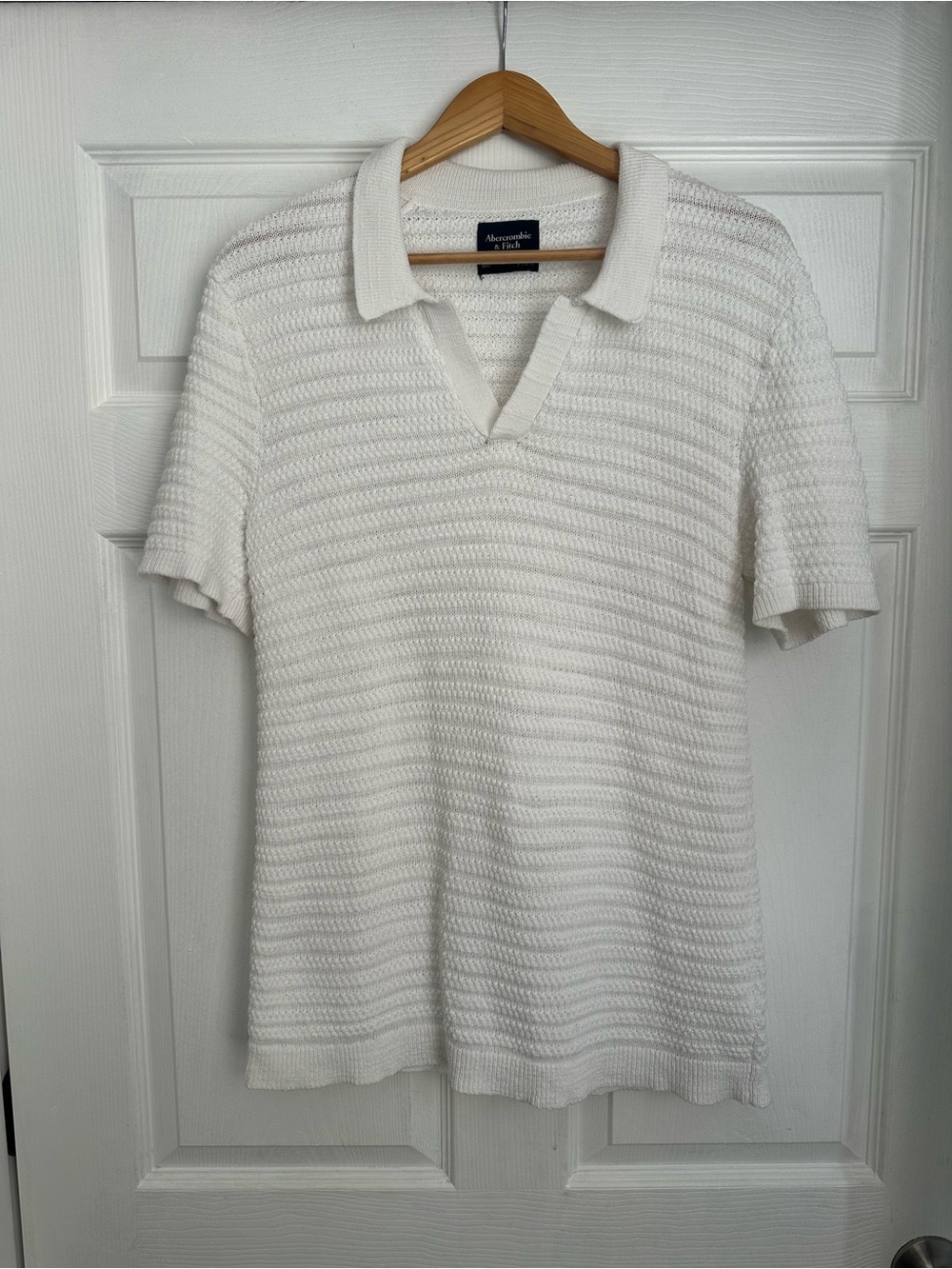 Abercrombie & Fitch White Textured Knit Polo